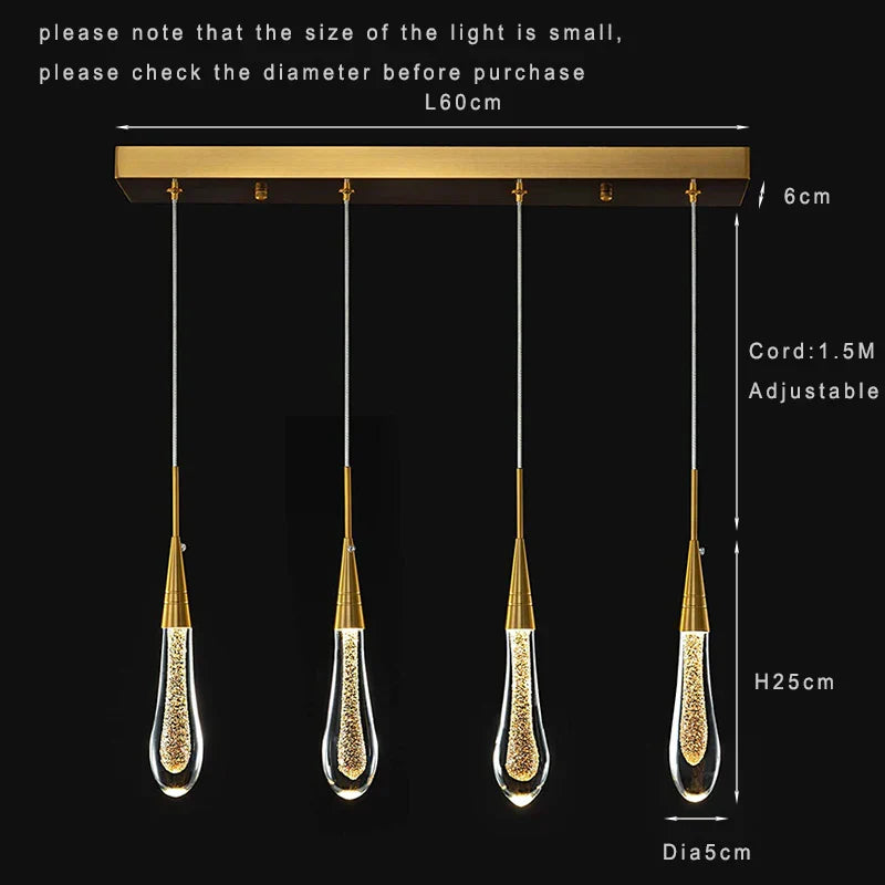 Lamp LED Chandelier - Modern Raindrop Crystal Pendant Light Fixtures in Gold for Kitchen Islands and Foyers