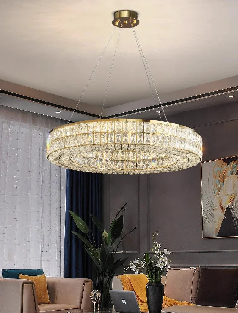 Modern Minimalist Crystal Light Luxury Circular Ring Hanging Lamp High-end Atmospheric Hall Light Bedroom Crystal Pendant Light