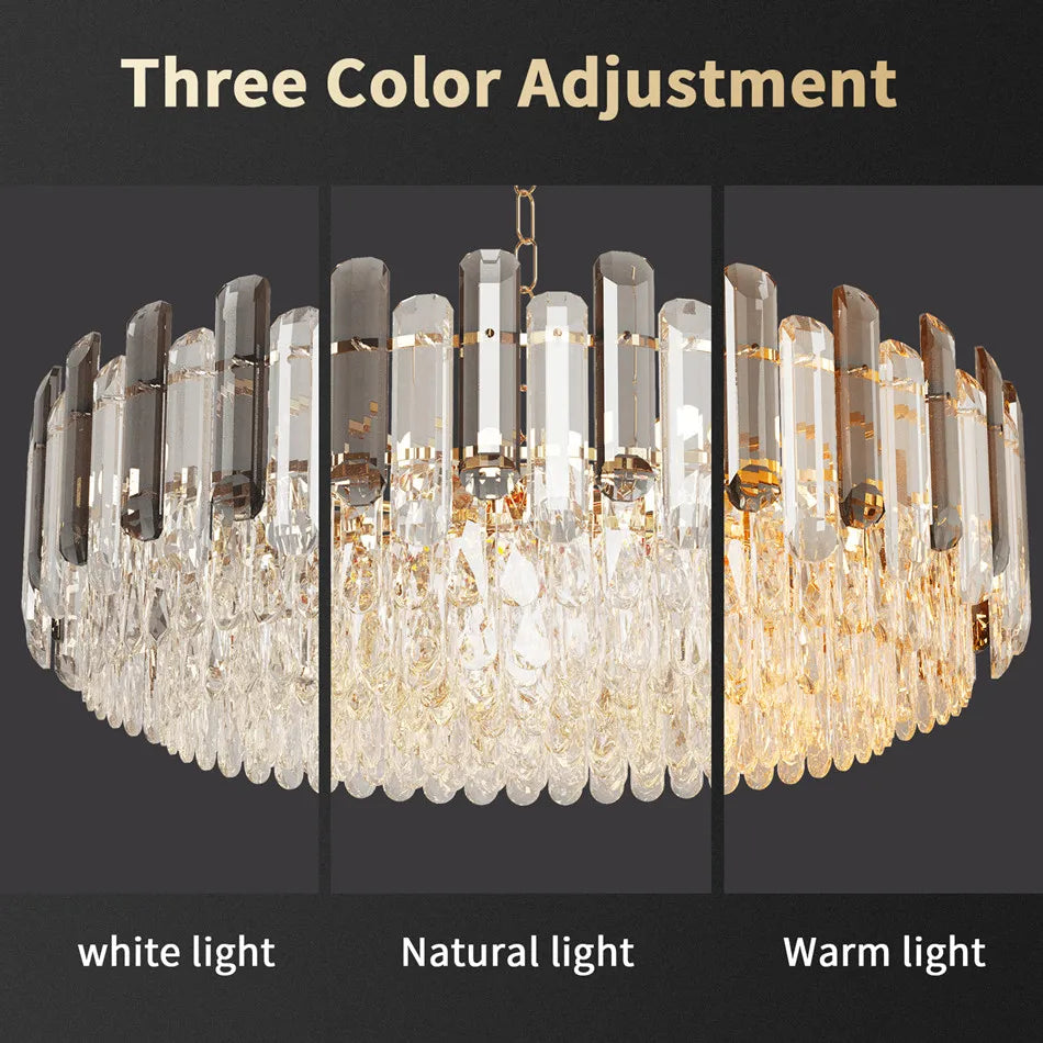 LUVODI Modern Crystal Chandelier Raindrop Pendant Light with 3 Color Lights for Choose