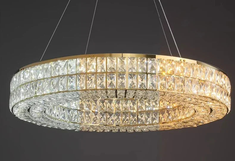 Modern Minimalist Crystal Light Luxury Circular Ring Hanging Lamp High-end Atmospheric Hall Light Bedroom Crystal Pendant Light
