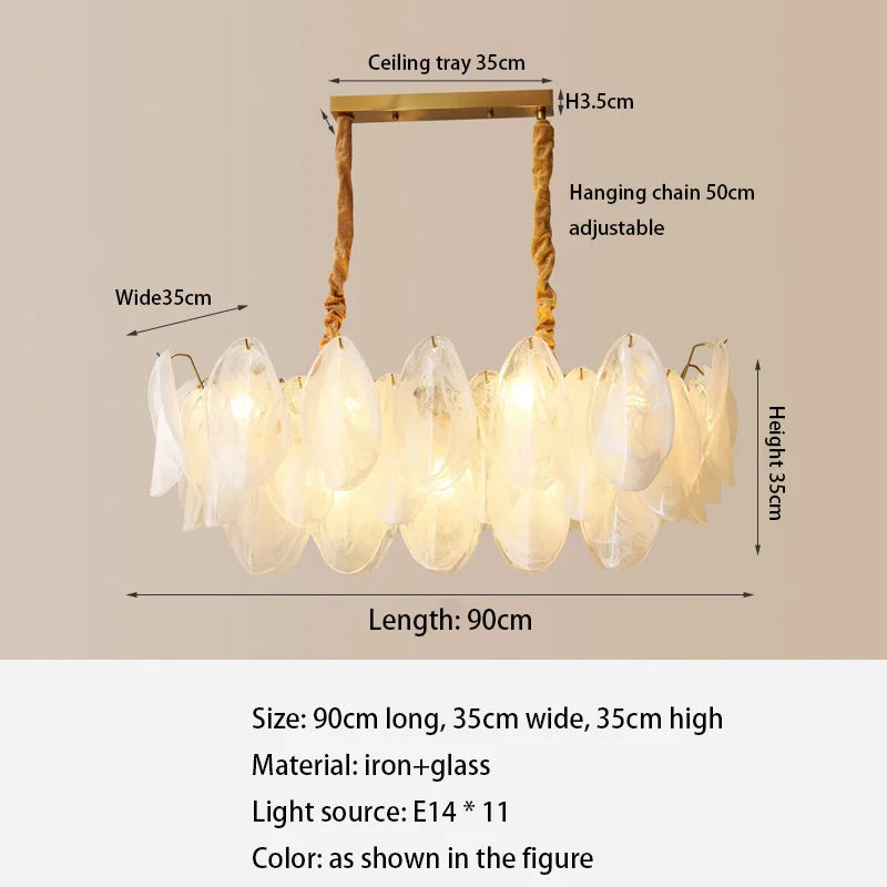 French Light and Luxury Restaurant Pendant Lamp - Postmodern Elegance with a Retro Glass Feather Design for Bedrooms and Dining Spaces