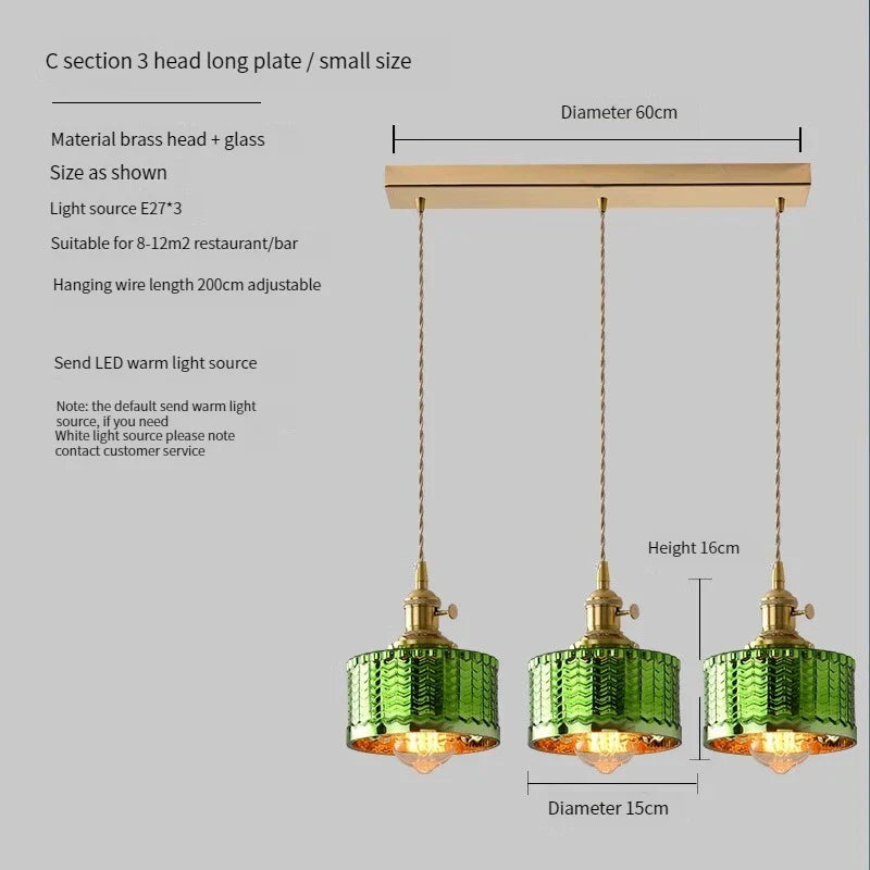Vintage Brass Green Glass Pendant Light - Illuminate Your Dining Room, Bar, or Bedroom with Scandinavian Elegance