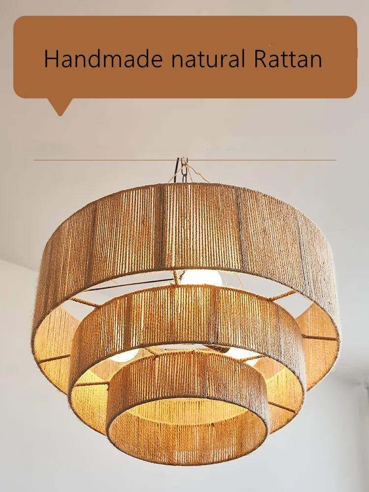 Bohemian Retro Chandelier - Handmade Rattan Pendant Lamps for Creative Country-Style Decor
