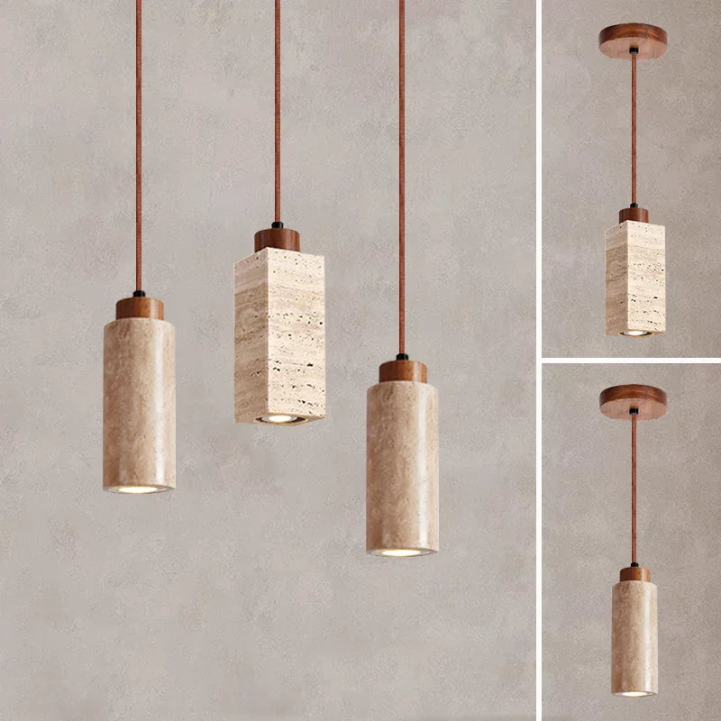 Yellow Travertine Marble Pendant Lamp - Wabi-Sabi Elegance for Dining, Kitchen, and More