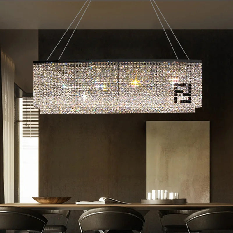 Contemporary Crystal LED Chandelier - Luxury Rectangular K9 Pendant Lamp with Personality for Dining Spaces