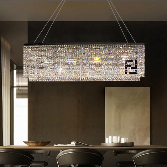 Contemporary Crystal LED Chandelier - Luxury Rectangular K9 Pendant Lamp with Personality for Dining Spaces