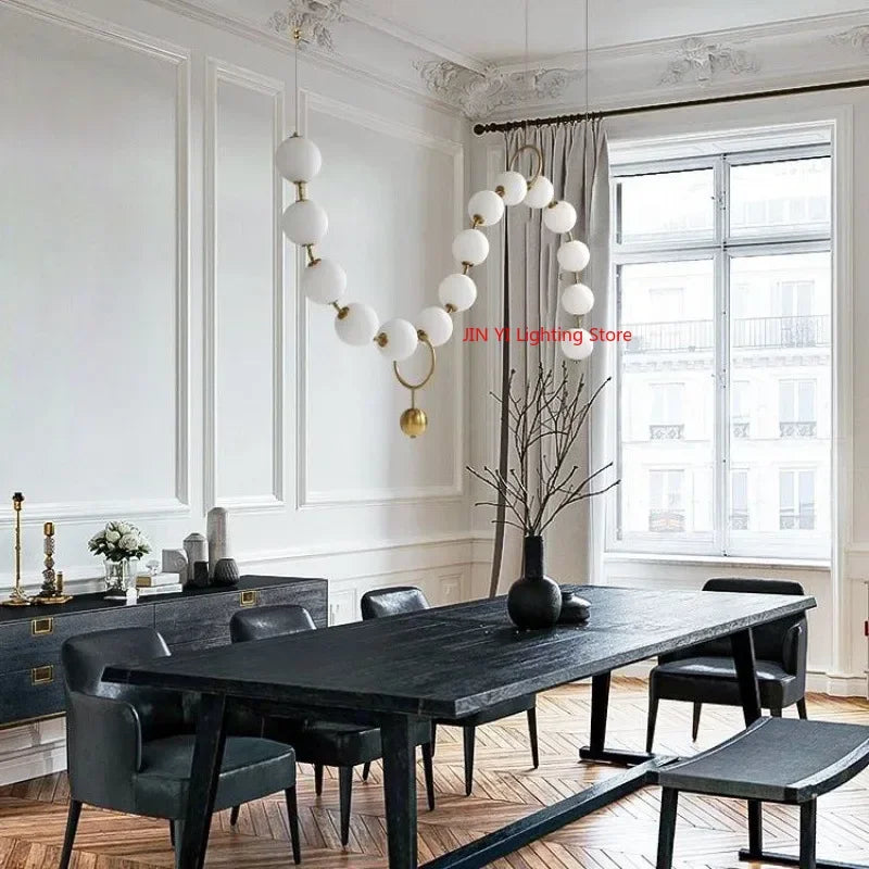 Nordic Luxury Necklace Led Pendant Light For Ceiling Chandelier White Glass Ball Hanging Lamp Glass Lampshade 12cm