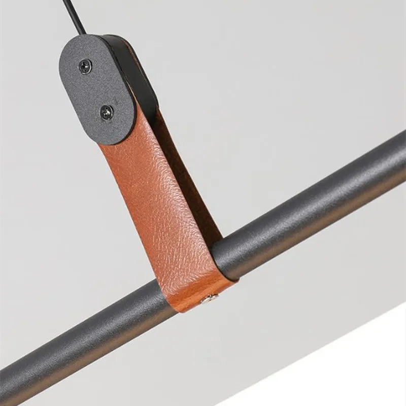 Eden Chandelier - Modern Long Tube Pendant Lamp in Black and Gold with Leather Accents for Kitchen, Dining Room, Office, and Cafe