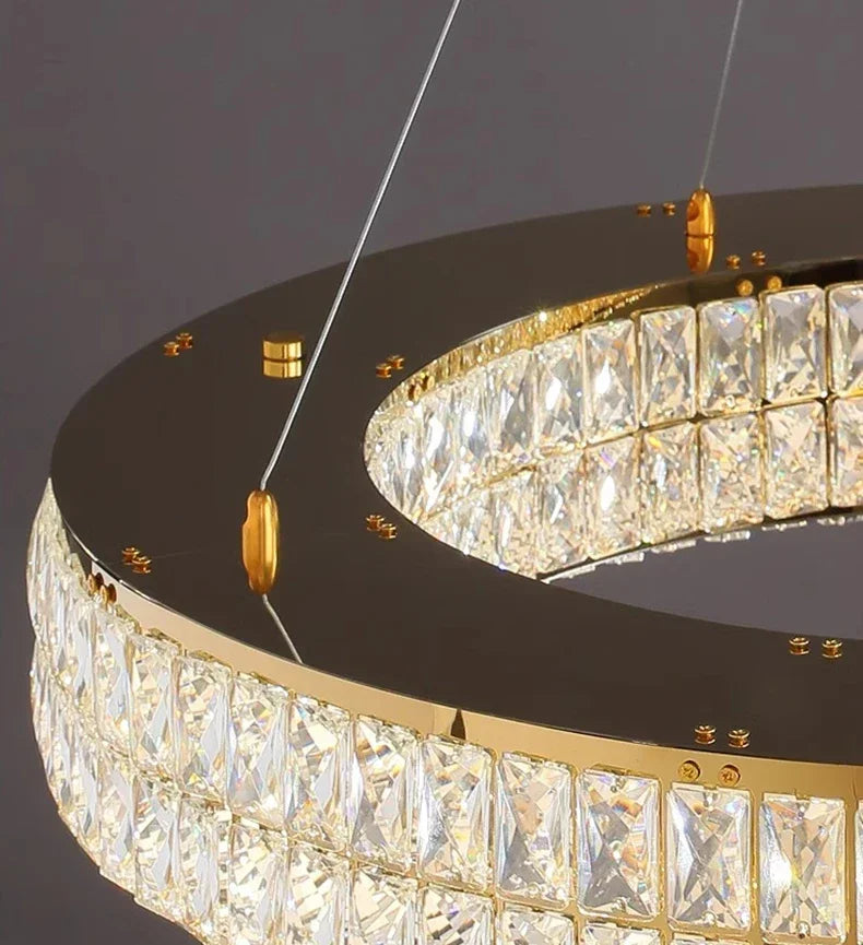 Modern Minimalist Crystal Light Luxury Circular Ring Hanging Lamp High-end Atmospheric Hall Light Bedroom Crystal Pendant Light