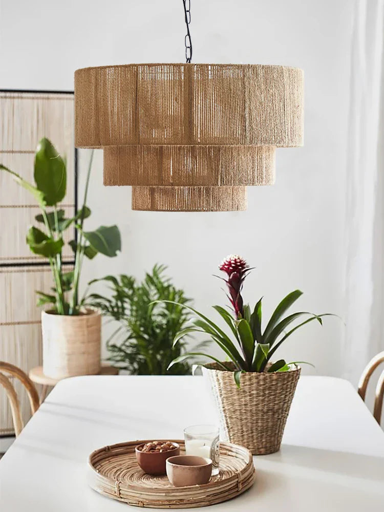 Bohemian Retro Chandelier - Handmade Rattan Pendant Lamps for Creative Country-Style Decor
