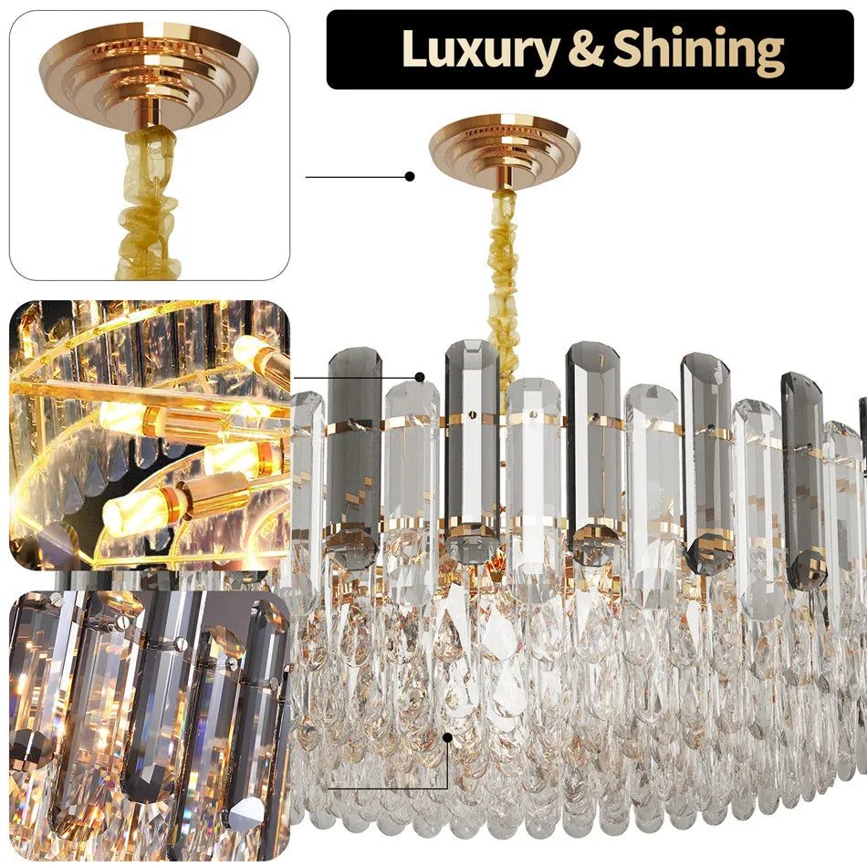 LUVODI Modern Crystal Chandelier Raindrop Pendant Light with 3 Color Lights for Choose