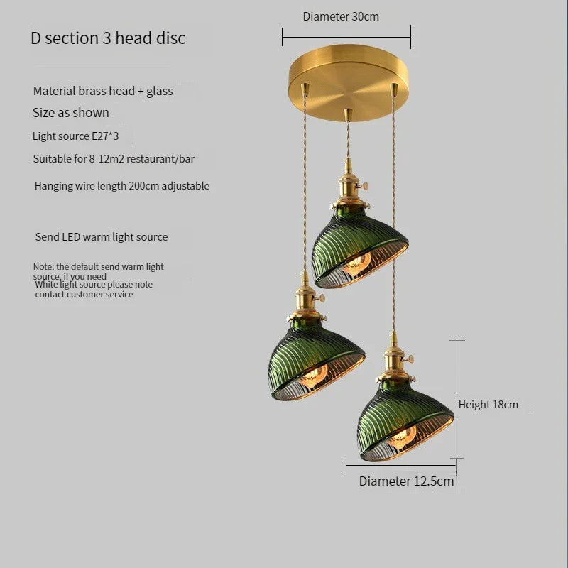 Vintage Brass Green Glass Pendant Light - Illuminate Your Dining Room, Bar, or Bedroom with Scandinavian Elegance