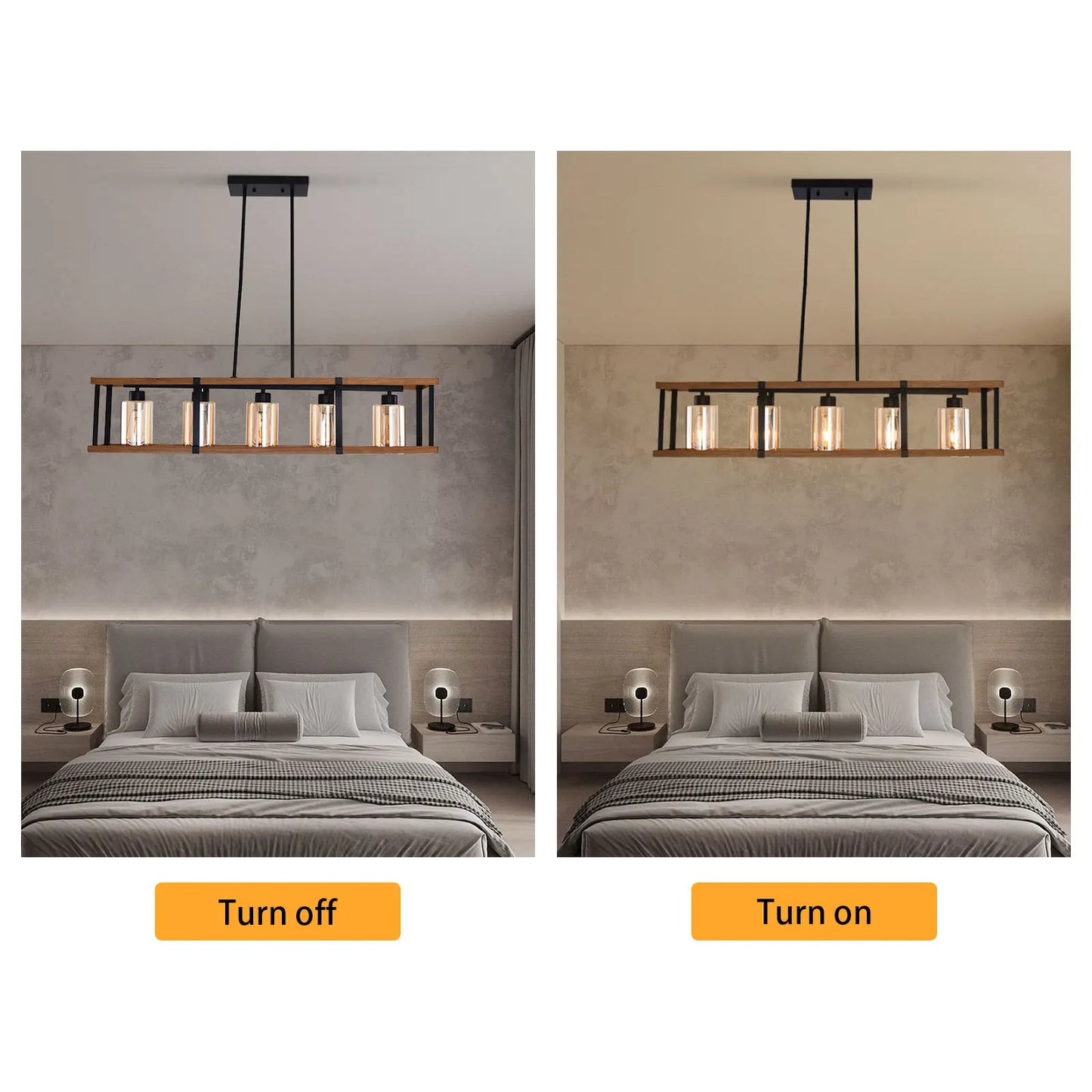 5-Light Farmhouse Chandeliers for Dining Room & Kitchen Island - Rectangle K9 Crystal Light Fixtures with Industrial Style