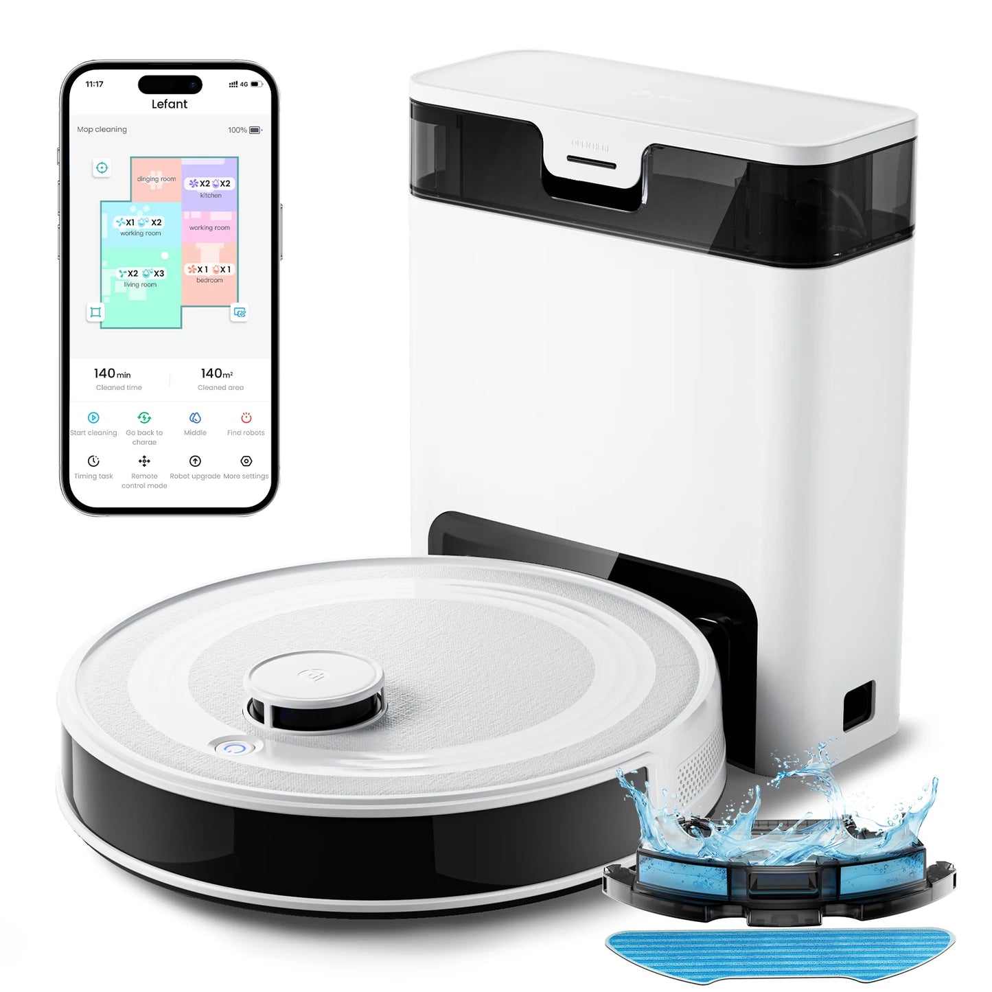 Lefant M2Pro Robot Vacuum with Mop,Self-Emptying, 6000Pa , DTOF Laser Navigation, PSD Obstacle Avoidance, Wi-fi/Alexa Control