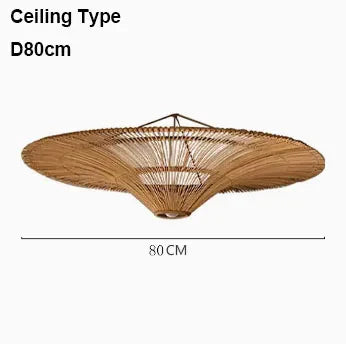 Wabi Sabi Japanese Rattan Pendant Light - Handmade Straw Hat Chandelier for Unique Decor