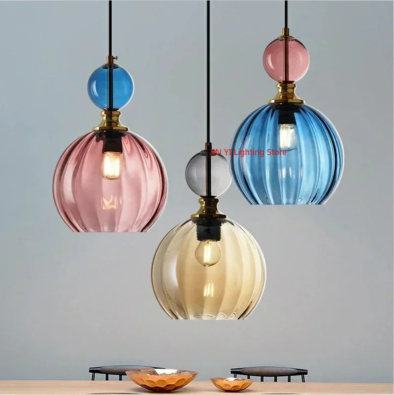 Nordic Colored Glass Chandelier Postmodern Creative Designer Restaurant Bar Counter Bedroom Bedside Lamp Excluding Light Bulbs