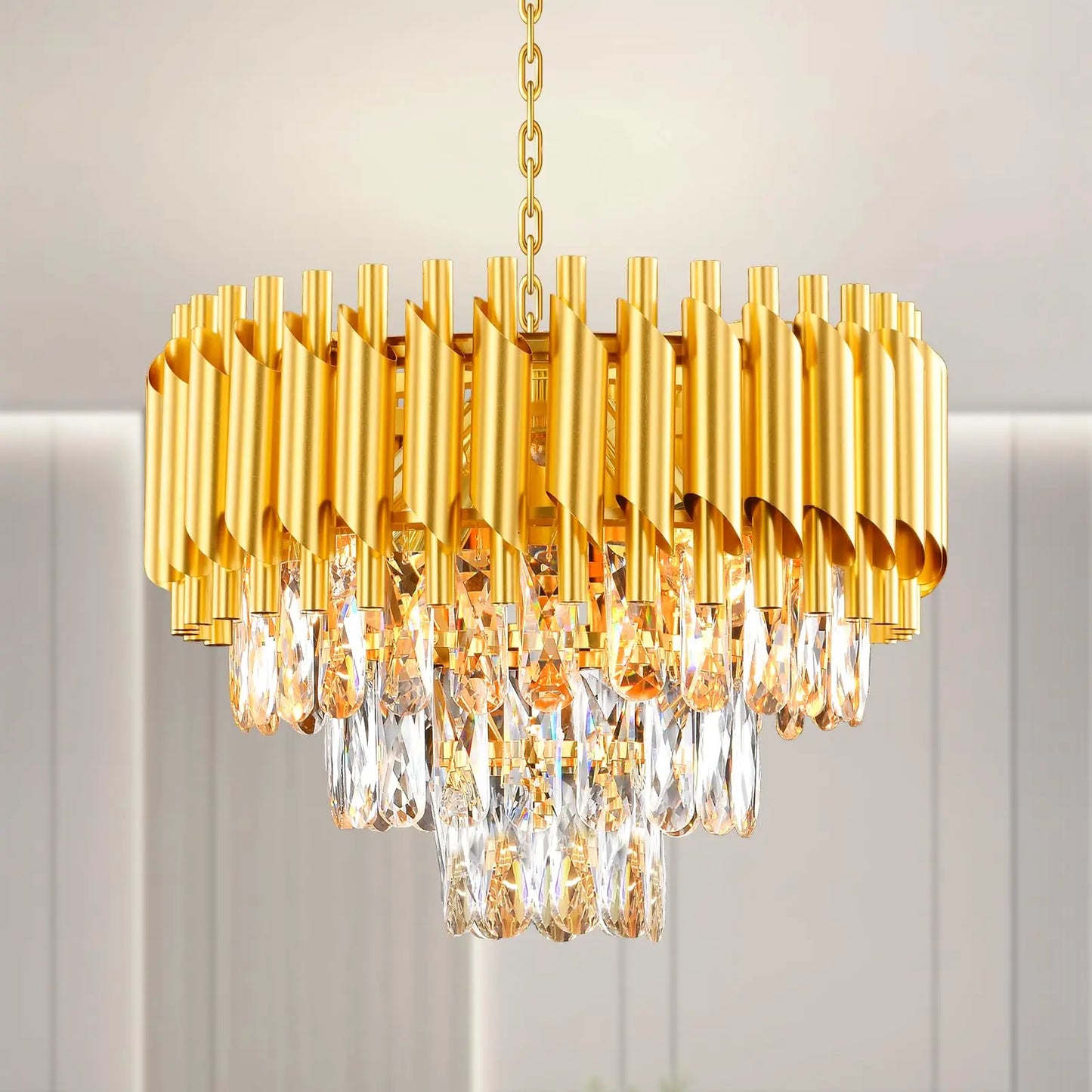 Modern Crystal Chandeliers,Crystal Pendant Light Fixture, 3-Tier Flush Mount Crystal Ceiling Light Raindrop for Dining Room Livi