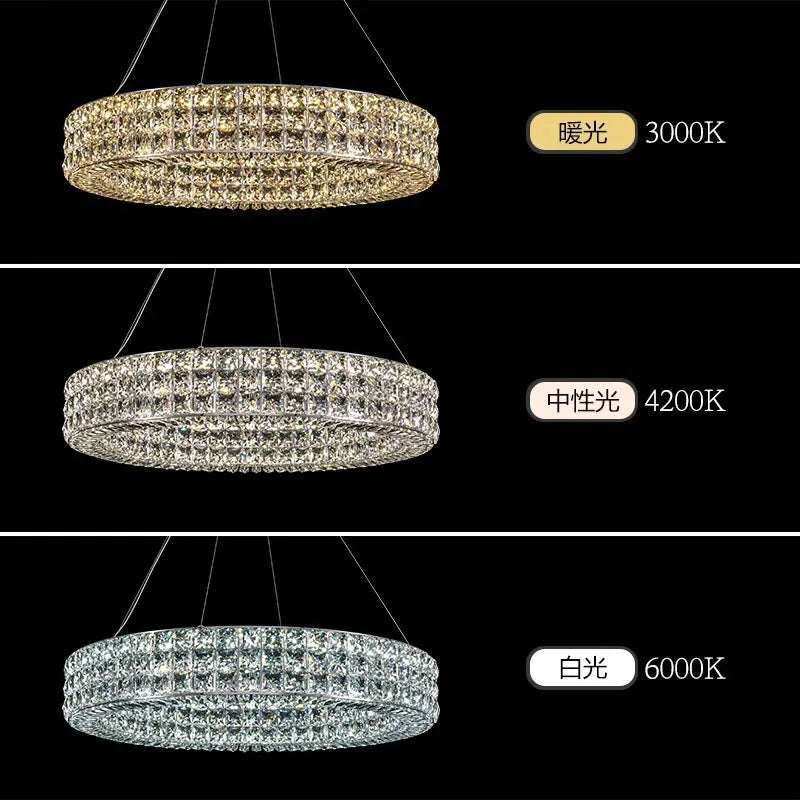 Modern Minimalist Crystal Light Luxury Circular Ring Hanging Lamp High-end Atmospheric Hall Light Bedroom Crystal Pendant Light