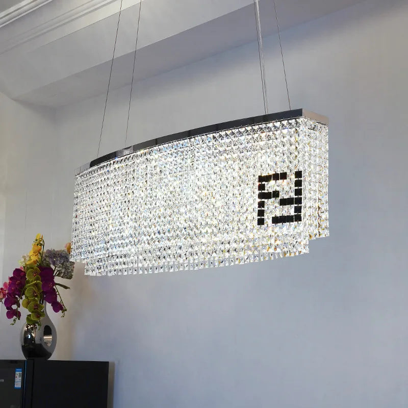 Contemporary Crystal LED Chandelier - Luxury Rectangular K9 Pendant Lamp with Personality for Dining Spaces