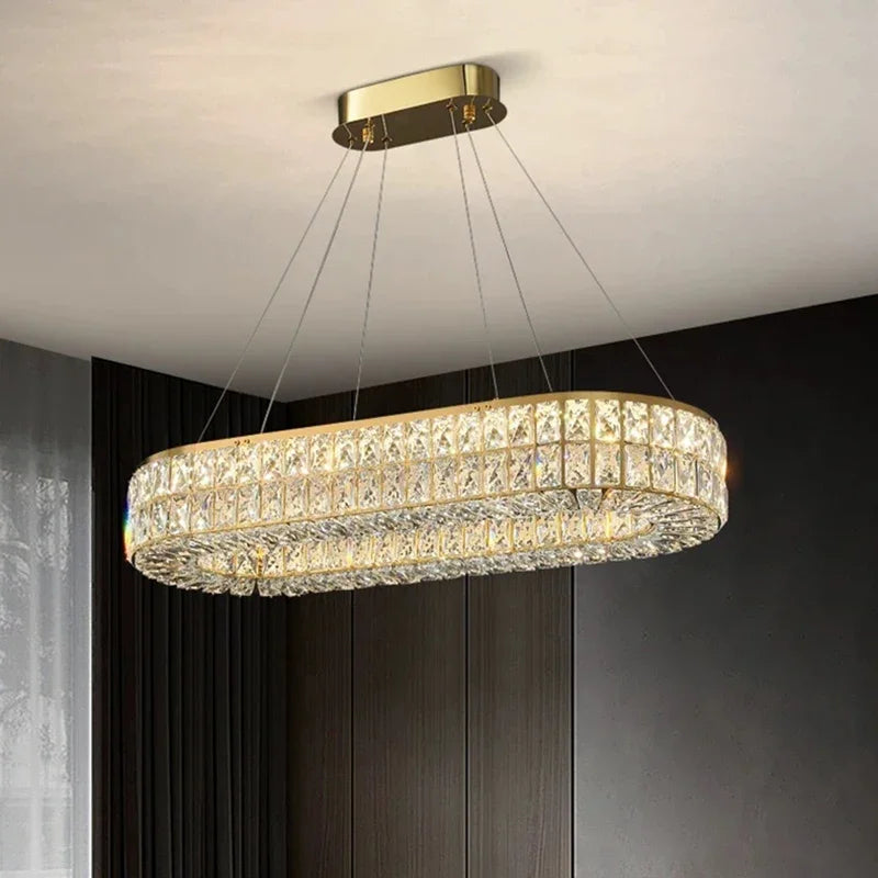 Modern Minimalist Crystal Light Luxury Circular Ring Hanging Lamp High-end Atmospheric Hall Light Bedroom Crystal Pendant Light