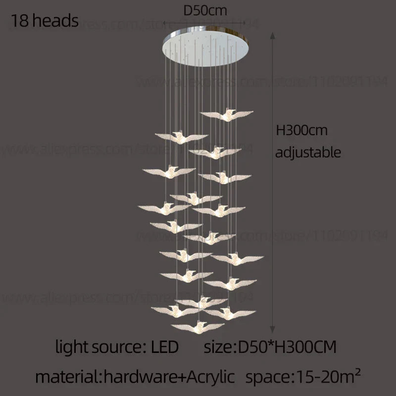 Contemporary LED Bird-Shaped Pendant Lamp - Stylish Illumination for Your Living Space