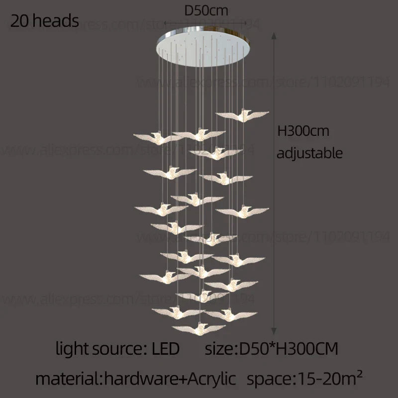 Contemporary LED Bird-Shaped Pendant Lamp - Stylish Illumination for Your Living Space