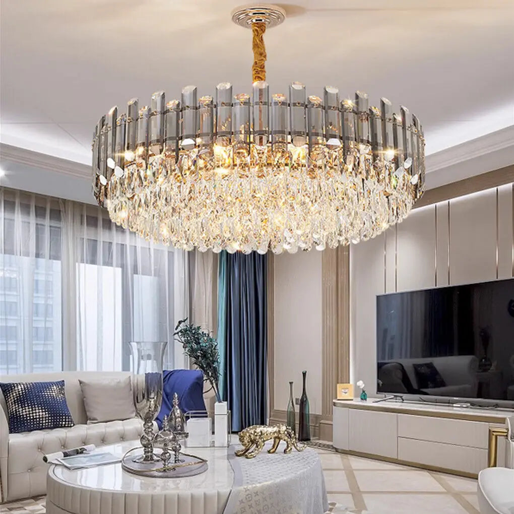 LUVODI Modern Crystal Chandelier Raindrop Pendant Light with 3 Color Lights for Choose