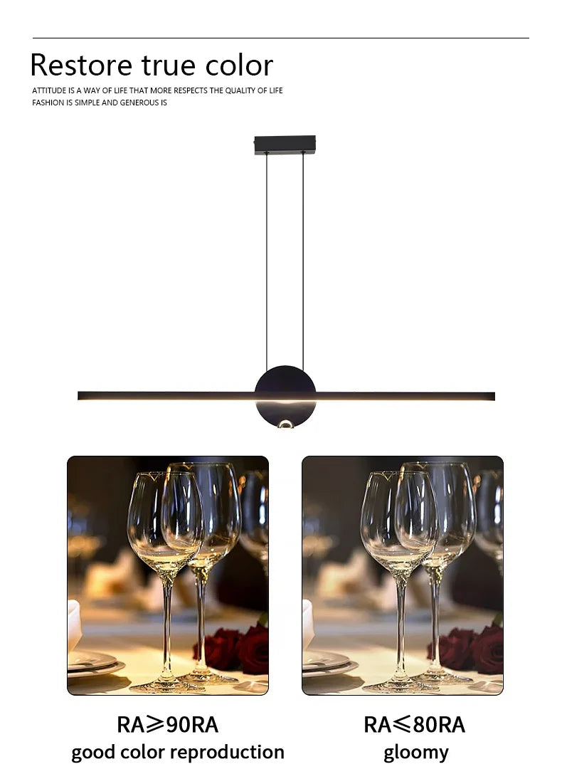 Minimalist Linear Pendant Lights LED Modern Chandelier Dining Room Island Light Restaurant Cafe Bar Office Hanging Lamps Black