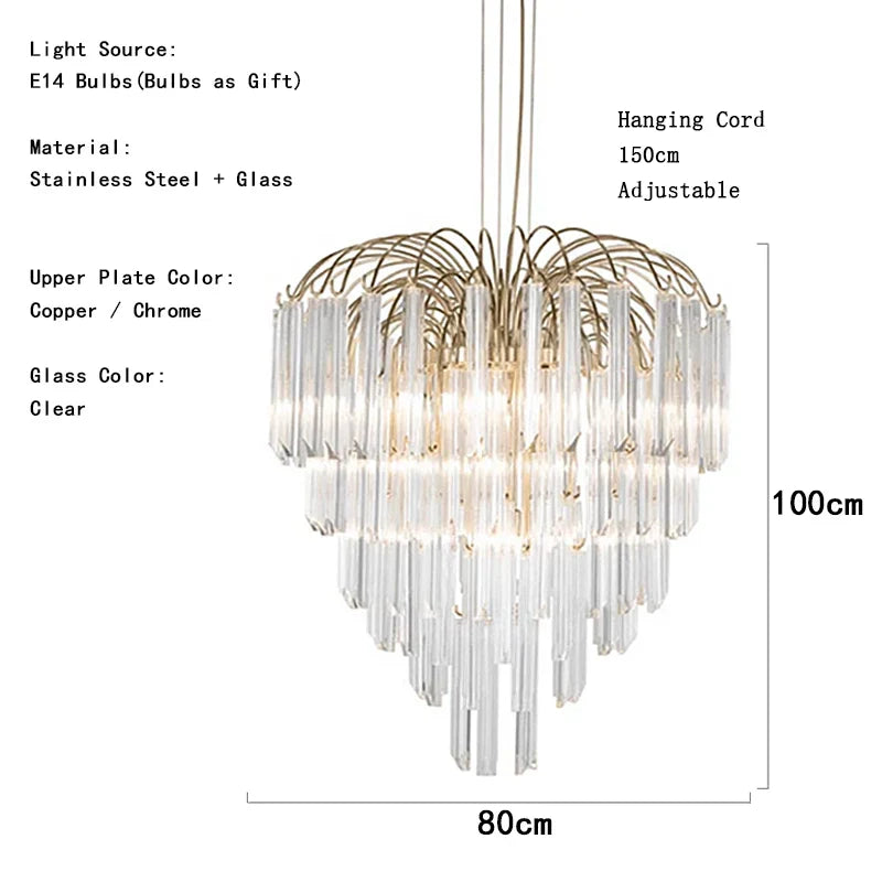 Gianna Italian Crystal Glass Pendant Chandelier – Classic Hanging Light for Staircase & High Ceilings