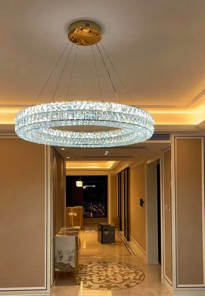 Modern Minimalist Crystal Light Luxury Circular Ring Hanging Lamp High-end Atmospheric Hall Light Bedroom Crystal Pendant Light