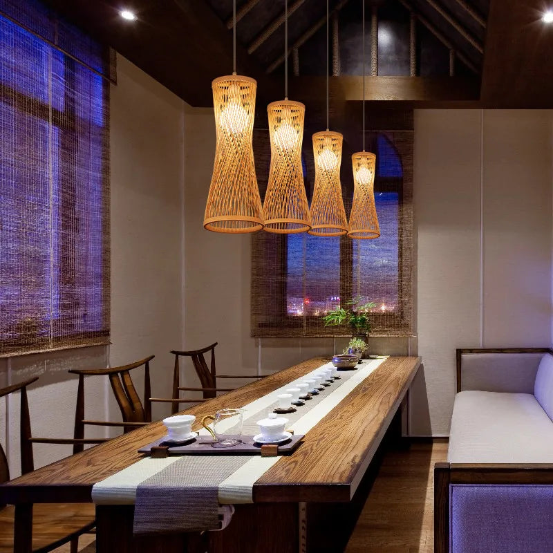 Bamboo Artistry Hand-Woven Pendant Lights - Exquisite Rattan Wicker Chandelier for Your Home