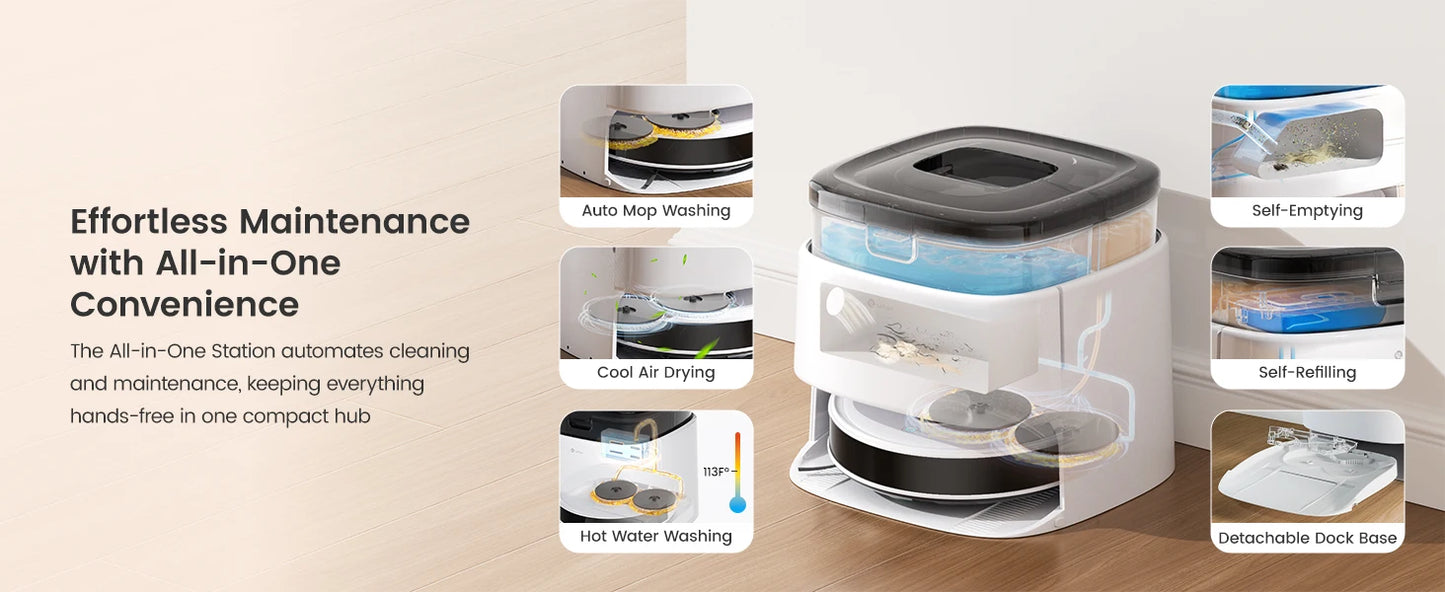LEFANT Robot Vacuum Cleaner with Mapping, 12000Pa Suction, Emptying Station, Automatic Washing and Drying, DTOF Laser