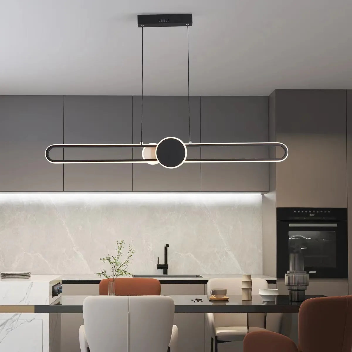 Contemporary LED Strip Pendant Lights - Minimalistic Lighting for Dining Tables, Living Rooms, Kitchens, and Bedrooms with Remote Dimming