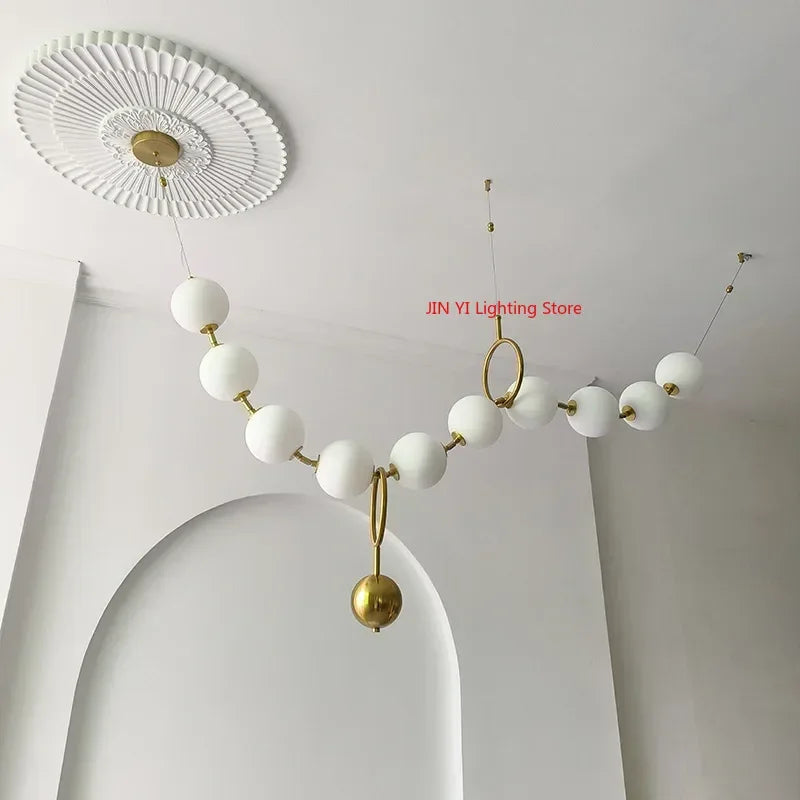 Nordic Luxury Necklace Led Pendant Light For Ceiling Chandelier White Glass Ball Hanging Lamp Glass Lampshade 12cm