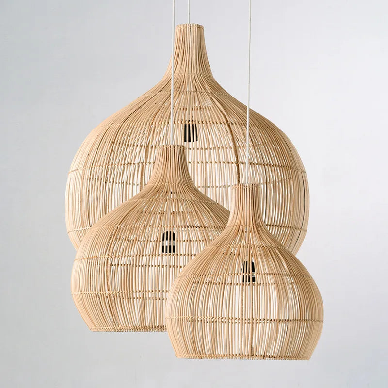 Japanese Handmade Rattan Woven Pendant Lamp - Artful Lighting for Rural Retro Decor