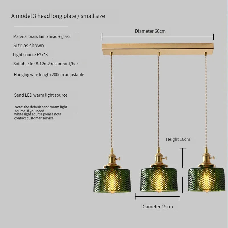 Vintage Brass Green Glass Pendant Light - Illuminate Your Dining Room, Bar, or Bedroom with Scandinavian Elegance