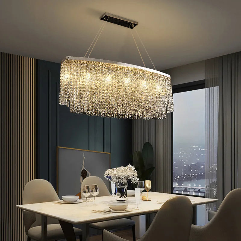 Contemporary Crystal LED Chandelier - Luxury Rectangular K9 Pendant Lamp with Personality for Dining Spaces