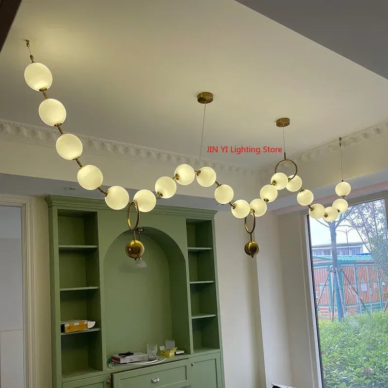 Nordic Luxury Necklace Led Pendant Light For Ceiling Chandelier White Glass Ball Hanging Lamp Glass Lampshade 12cm
