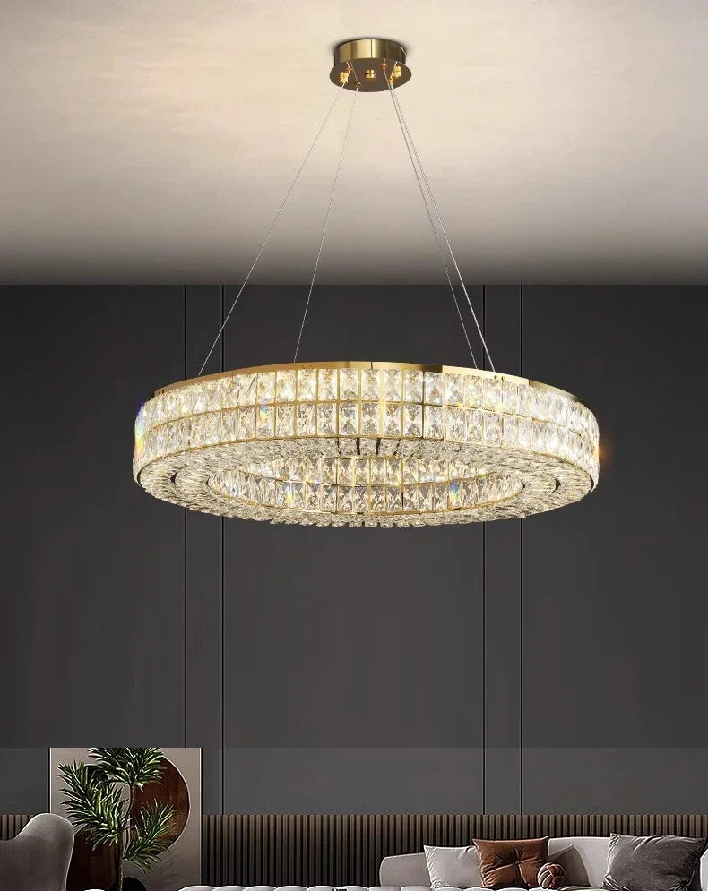 Modern Minimalist Crystal Light Luxury Circular Ring Hanging Lamp High-end Atmospheric Hall Light Bedroom Crystal Pendant Light