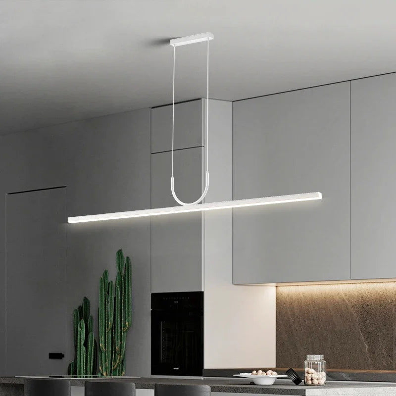 Contemporary LED Strip Pendant Lights - Stylish Black Chandelier for Living, Dining Room, and Kitchen Decor