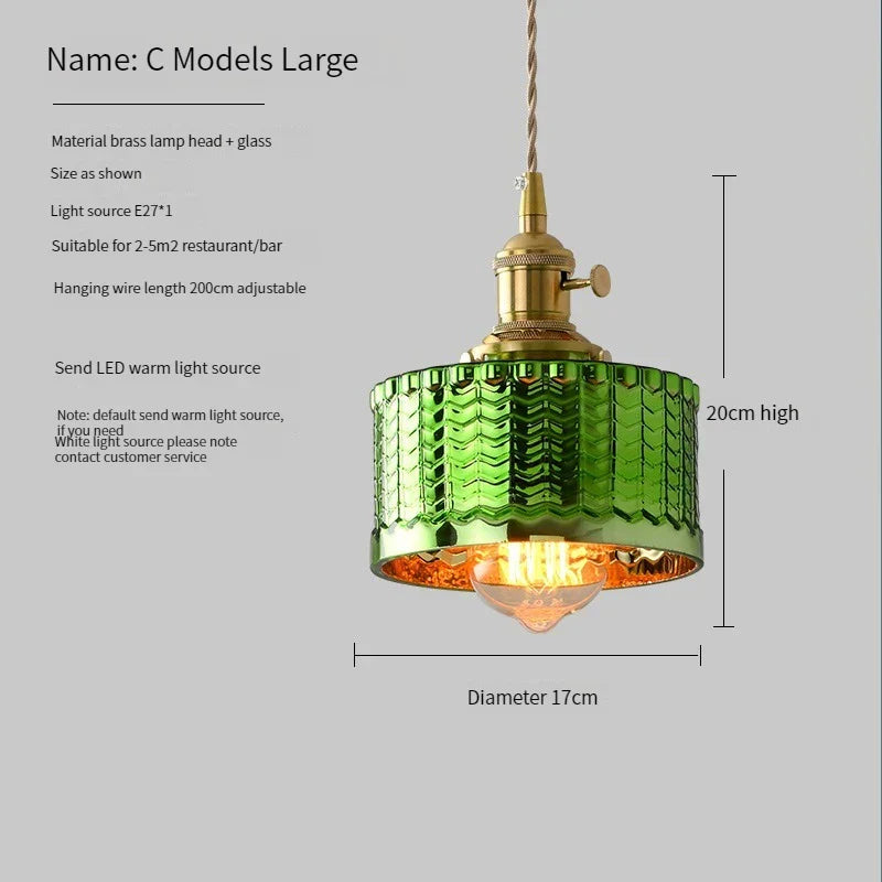 Vintage Brass Green Glass Pendant Light - Illuminate Your Dining Room, Bar, or Bedroom with Scandinavian Elegance