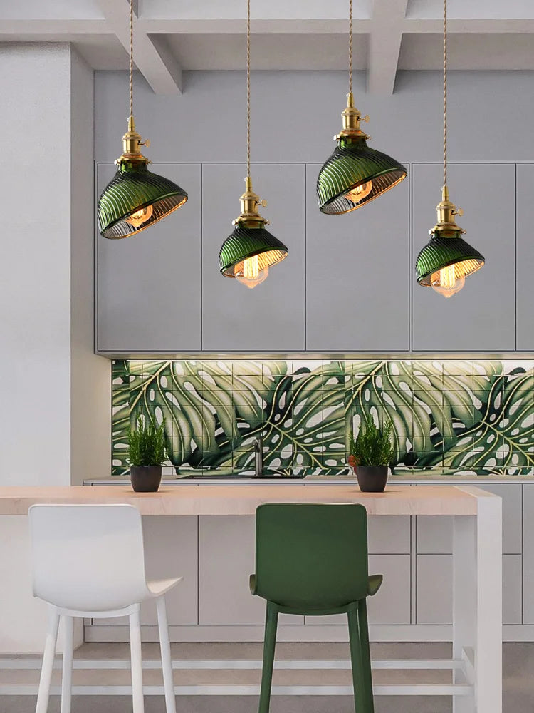 Vintage Brass Green Glass Pendant Light - Illuminate Your Dining Room, Bar, or Bedroom with Scandinavian Elegance