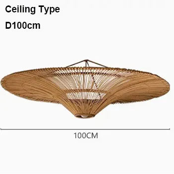Wabi Sabi Japanese Rattan Pendant Light - Handmade Straw Hat Chandelier for Unique Decor
