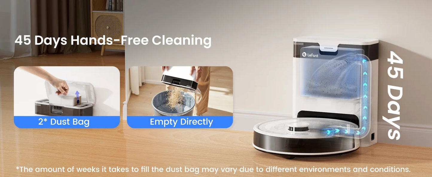 Lefant M2Pro Robot Vacuum with Mop,Self-Emptying, 6000Pa , DTOF Laser Navigation, PSD Obstacle Avoidance, Wi-fi/Alexa Control