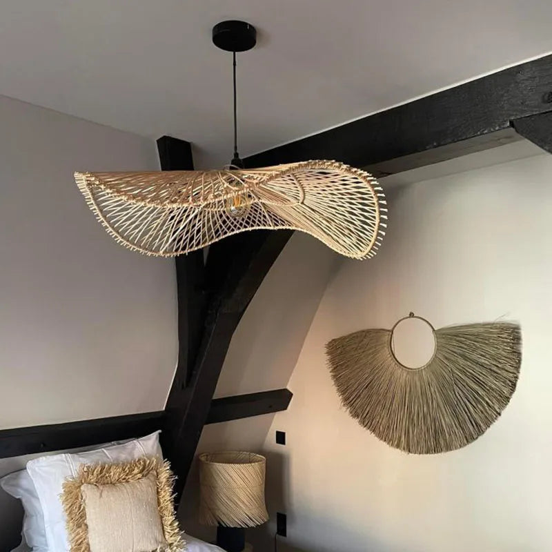 Handmade Art Rattan Pendant Lamp - Oriental Water Pattern Luminaire for Elegant Living Room and Bedroom Decor