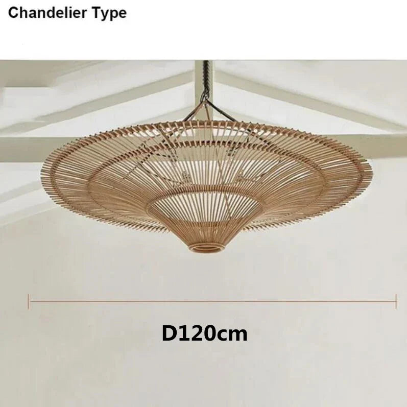 Wabi Sabi Japanese Rattan Pendant Light - Handmade Straw Hat Chandelier for Unique Decor