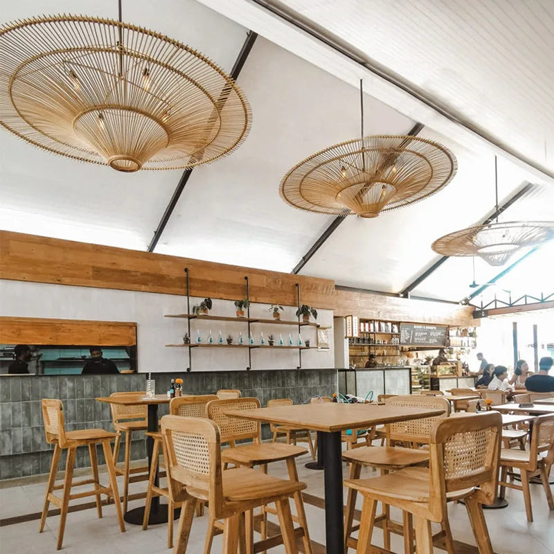 Wabi Sabi Japanese Rattan Pendant Light - Handmade Straw Hat Chandelier for Unique Decor