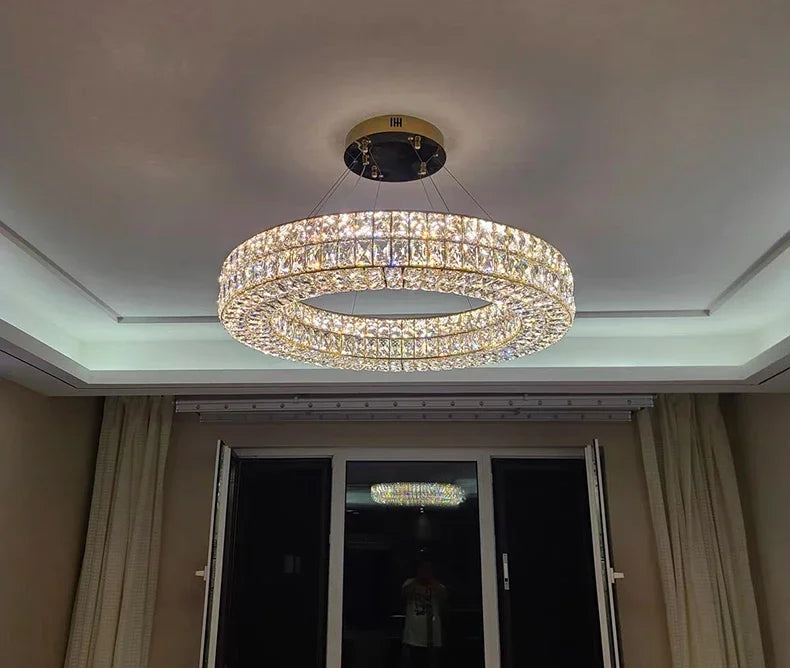Modern Minimalist Crystal Light Luxury Circular Ring Hanging Lamp High-end Atmospheric Hall Light Bedroom Crystal Pendant Light