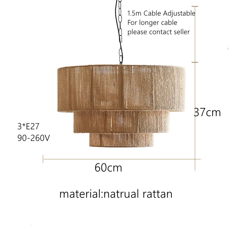 Bohemian Retro Chandelier - Handmade Rattan Pendant Lamps for Creative Country-Style Decor