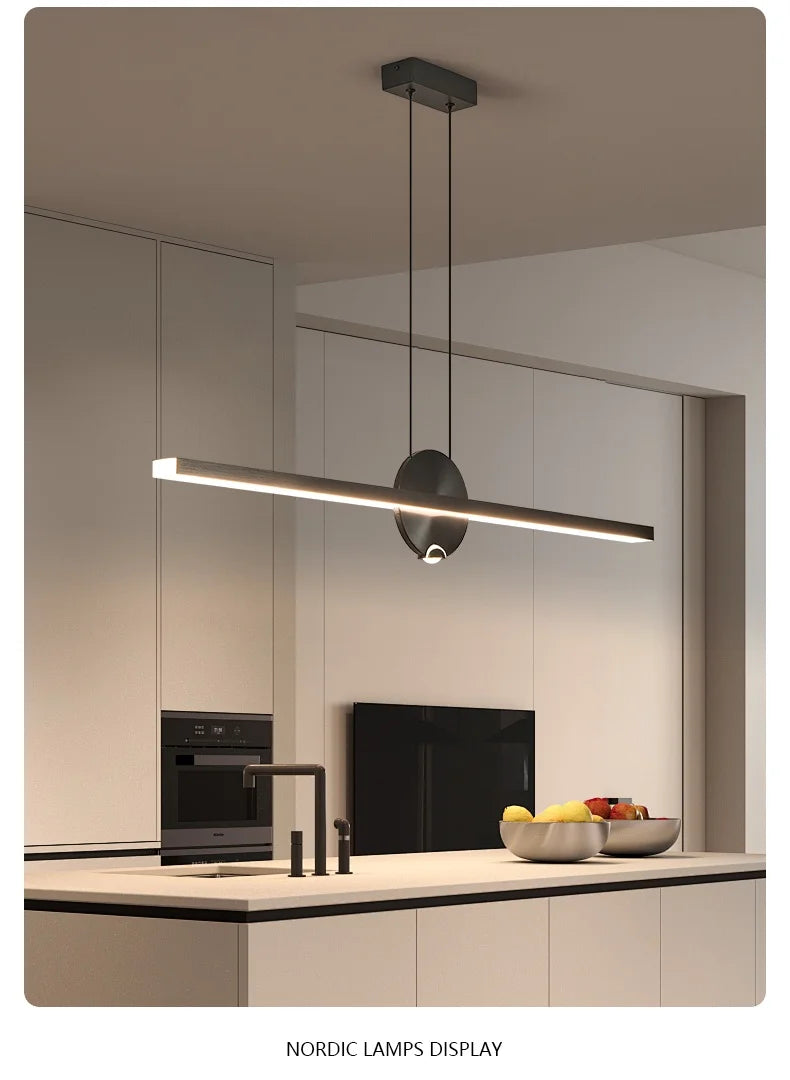 Minimalist Linear Pendant Lights LED Modern Chandelier Dining Room Island Light Restaurant Cafe Bar Office Hanging Lamps Black